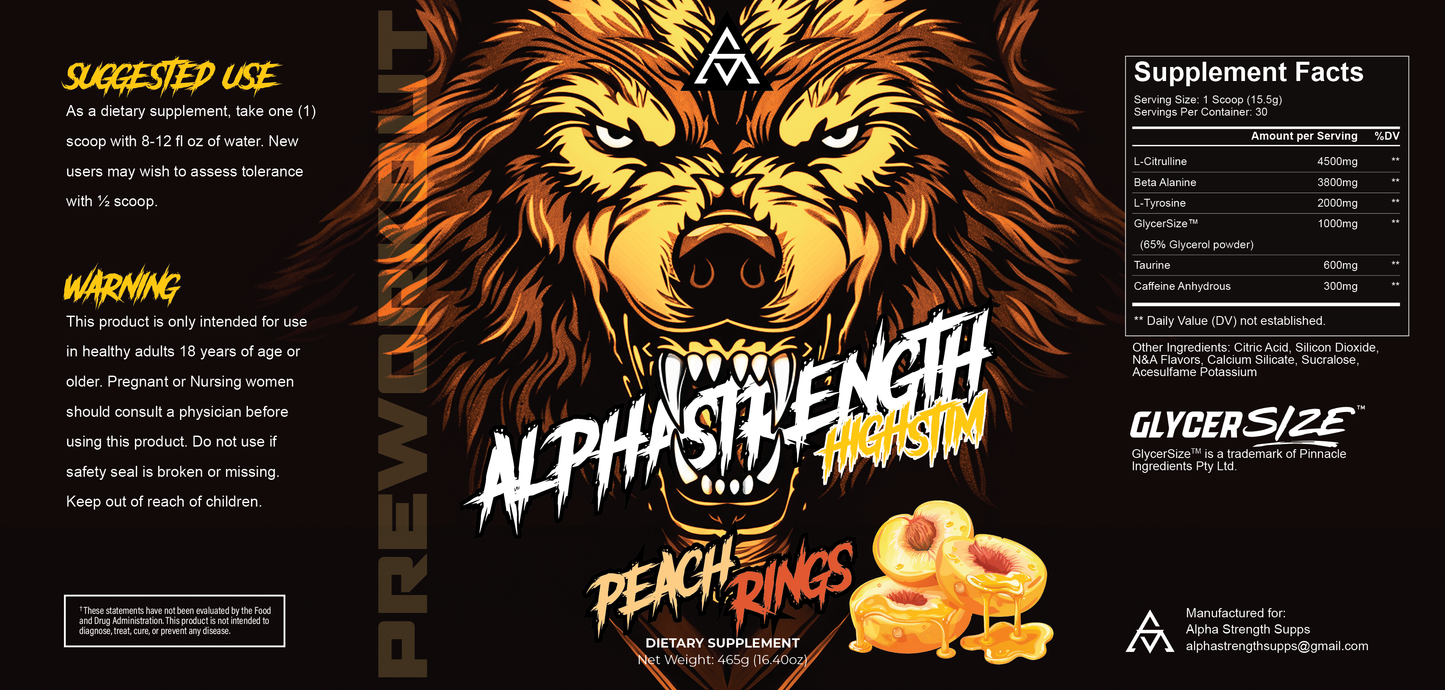 High Stimulant Pre-Workout "Peach Rings"